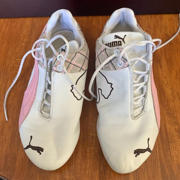Puma - Future Cat Low White and Pink Plaid Leather Runners - Picture 3 of 8